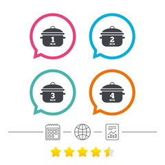 Cooking pan icons. Boil one, four minutes.