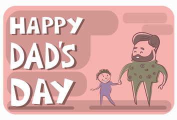 Happy Father Day Family Holiday, Man Dad Hold Son Hand Flat Vector Illustration