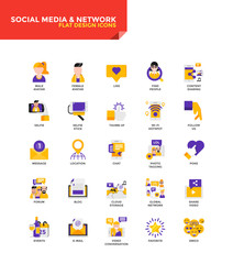 Modern material Flat design icons - Social Media and Network