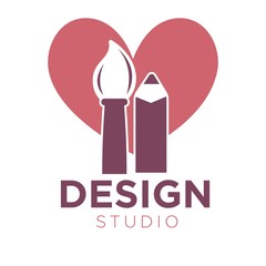 Creative design studio logotype with brush and pencil illustration