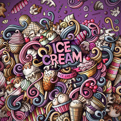 Fototapeta na wymiar Cartoon hand-drawn doodles Ice Cream frame