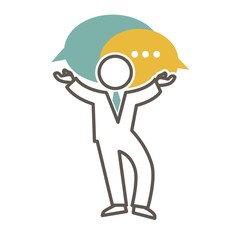 Man in suit silhouette with chat bubbles vector illustration logo