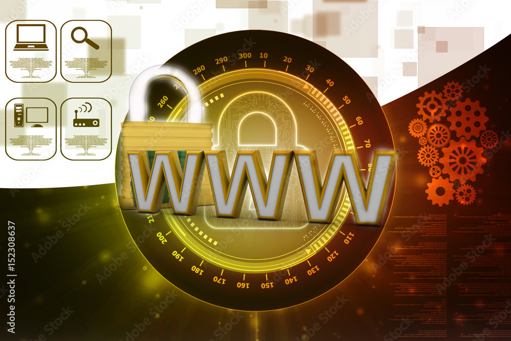 Poster 3d rendering padlock with www