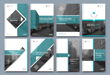 Abstract binder layout. White a4 brochure cover design. Fancy info text frame. Creative ad flyer font. Title sheet model set. Modern vector front page. Elegant city banner. Green square figures icon