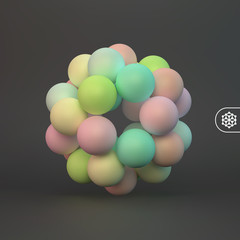Abstract molecular structure with particles. Scientific background. Connection structure. 3D vector illustration for design.