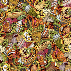 Cartoon doodles Russian food seamless pattern
