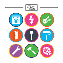 Fototapeta premium Repair, construction icons. Electricity, keys.