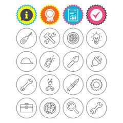 Repair tools icons. Hammer with wrench key.