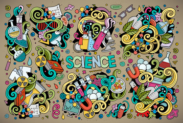 Vector cartoon set of Science theme doodles design elements