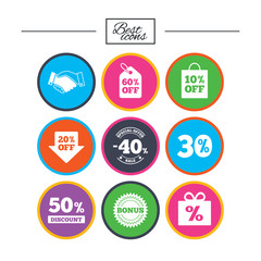 Sale discounts icon. Shopping, deal signs.