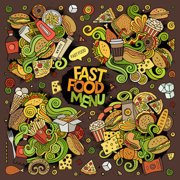 Fast food hand drawn vector doodles design