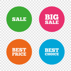 Sale icons. Best choice, price symbols.