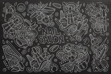 Fototapeta na wymiar Vector cartoon set of Nail salon theme doodles design elements