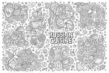 Vector cartoon set of Russian food doodles designs