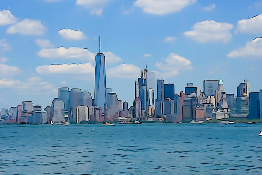 Manhattan Skyline Watercolor Painting