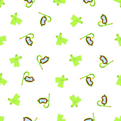 Seamless pattern summer beach diving mask, tube, flippers background with template in swatches for your convenience.