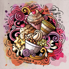 Ice Cream cartoon vector doodle watercolor illustration