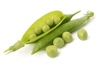 Green peas on white background