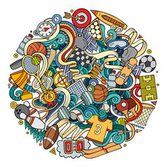 Fototapeta premium Cartoon cute doodles hand drawn Sport illustration