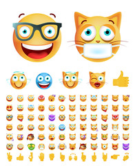 Set of Cute Emoticons on Transparent Background. Isolated Vector Illustration