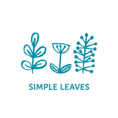 Simple hand drawn leaves and flower in scandinavian style