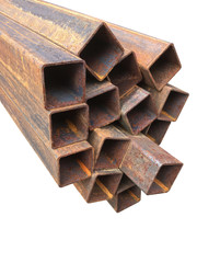 Steel metal profile (profile pipe) for building closeup