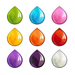 Cartoon colorful vector drops icons set.