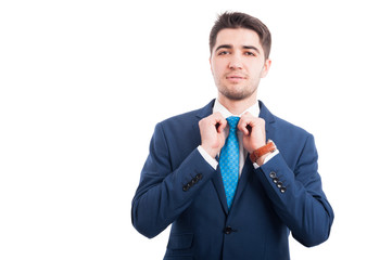 Attractive salesman getting ready for work