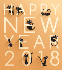 2018 Happy New Year card template with black cats : Vector Illustration