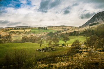A beautiful irish mountain landscape in spring. Gleninchaquin park in Ireland.