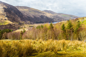 A beautiful irish mountain landscape in spring. Gleninchaquin park in Ireland.