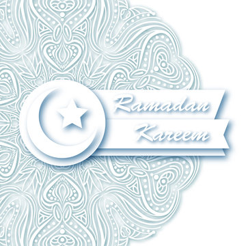 Ramadan Kareem. White luxury Islamic background. Paper cut Arabic design. Geometric background vector illustration. Ramadan month greeting card