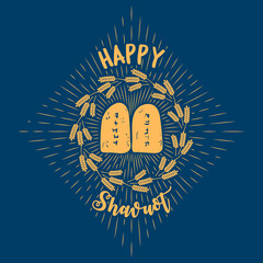 Wheat and Ten Commandments. Concept of Judaic holiday Shavuot. Happy Shavuot in Jerusalem. Land of Israel wheat harvest greeting card. Festival of Weeks