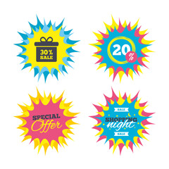 30 percent sale gift box tag sign icon.