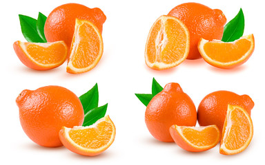 orange tangerine or Mineola with slices isolated on white background. Set or collection