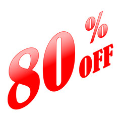 80% discount sale sign. Red on white background. Vector illustration.