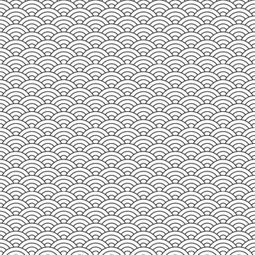 Seamless pattern (you see 16 tiles), black and white abstract geometric sea waves