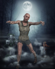 Obraz premium Zombie Girl at Full Moon
