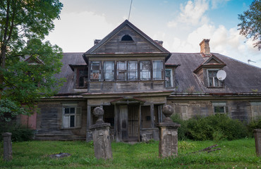 Deteriorated abandoned haunted old house. Dobele, Latvia