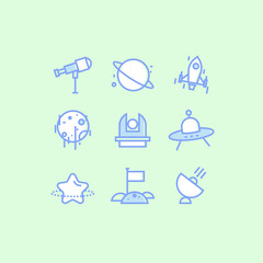 icon Space ship and astronomy vector on green background