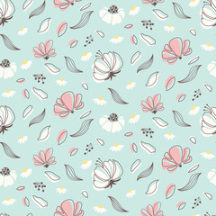 Seamless flower pattern. Soft floral print. Vector background - 152324044