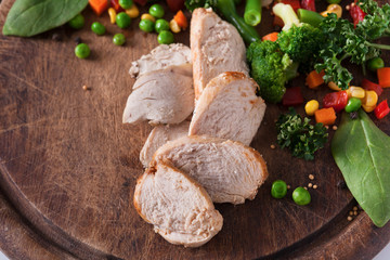 Healthy food nutrition, steamed vegetable and turkey mix