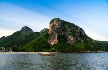 cool wind, Elephant-shaped mountain Thailand  above the sea.And the sky and used as the background.