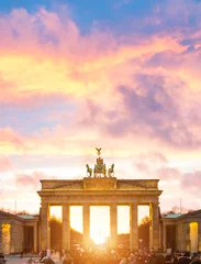Fotobehang Illuminated Brandenburg Gate sunset view, Berlin, Germany © Sergey Peterman
