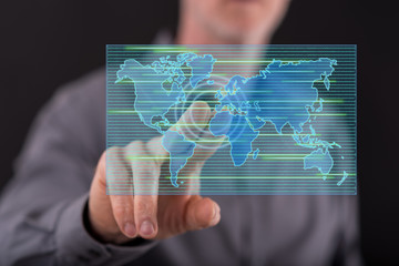 Man touching a data transfer concept on a touch screen