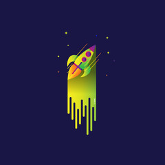 icon Rocket rainbow Color gradation illustration sign symbol for web, modern design vector on blue background. logo.