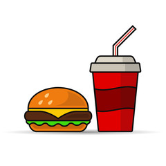 Hamburger and Soda fast food icon. Vector isolated illustration.