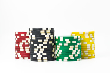 Poker chips stack with red, yellow, black, green