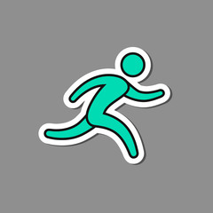 Running man paper sticker, vector label, run symbol.