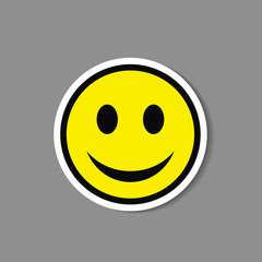Smiley paper sticker. Vector happy face emoticon label.